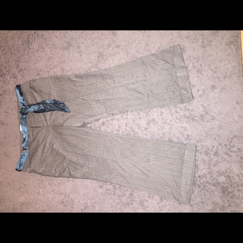 Grey pinstriped wide leg trousers